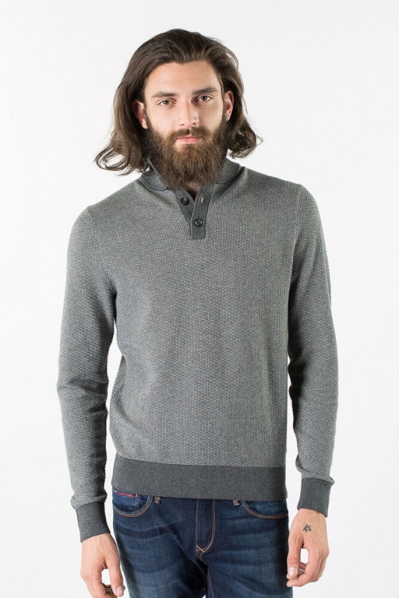 Tommy Hilfiger Sweater - STRUCTURED 2 COL CTN HTR BTN-MK CF grey