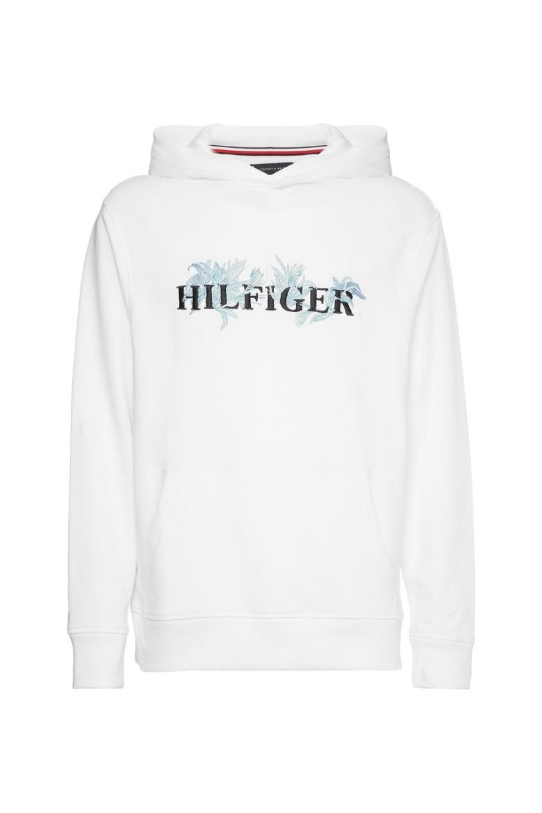 Tommy Hilfiger Sweatshirt - PALM FLORAL EMBRO CASUAL HOODY White