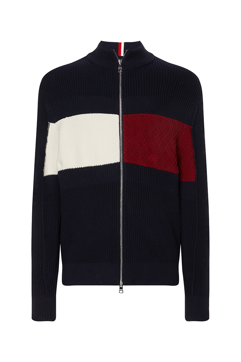 Tommy Hilfiger Sweater - CHEST COLORBLOCK STRIPED ZIP THR blue
