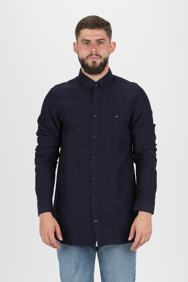 Tommy Hilfiger Shirt - SLIM LINEN VISCOSE SHIRT dark blue