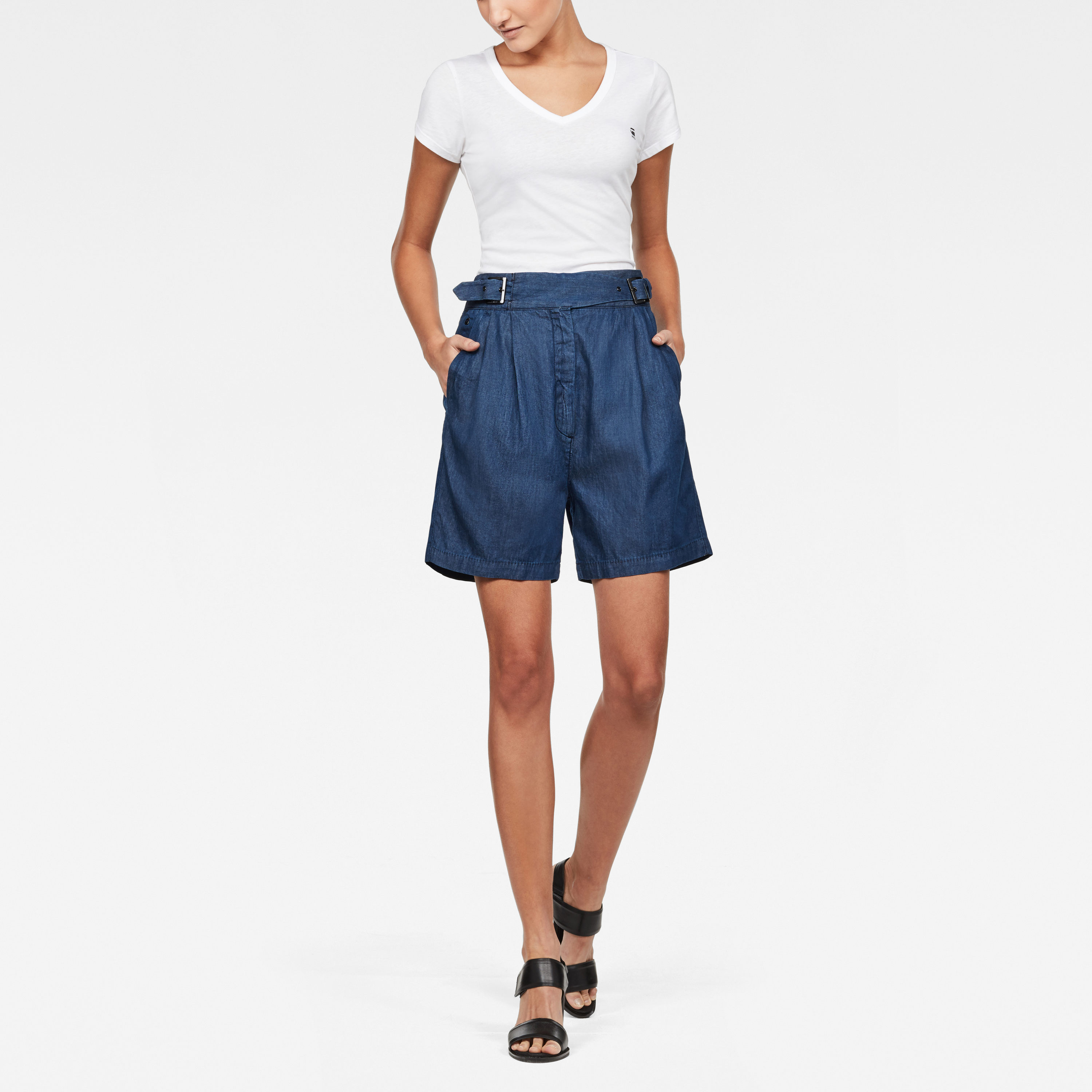 G-STAR Shorts - Bristum pleated high Bermuda wmn blue