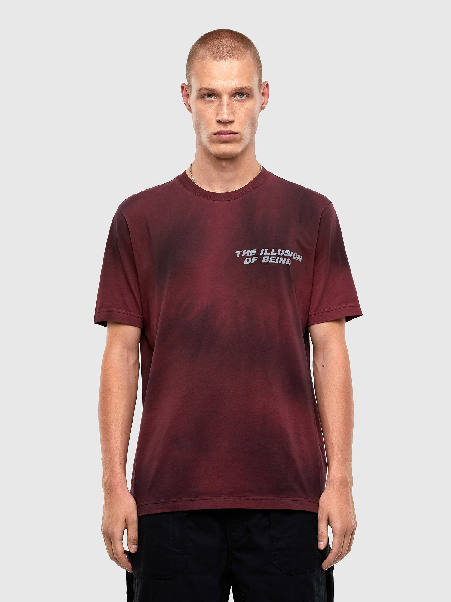 Diesel T-shirt - T JUSTN47 Burgundy With A Tie-dye Pattern