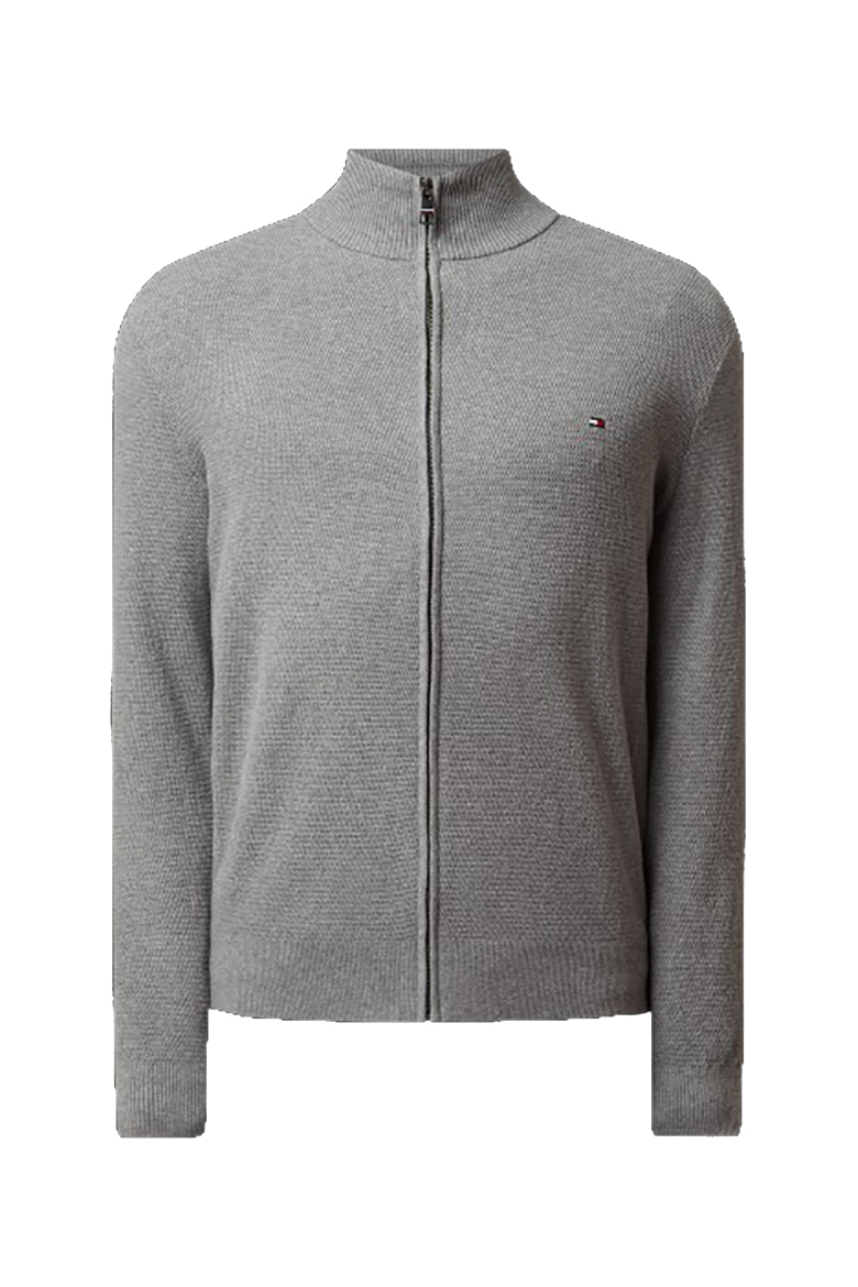 Tommy Hilfiger Sveter - 100% COTTON STRUCTURED ZIP THRU sivý