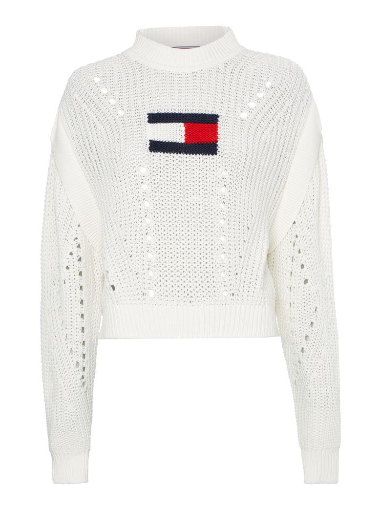 Tommy Jeans Sweater - TJW OVRSZD FLAG STITCH SWEATER white