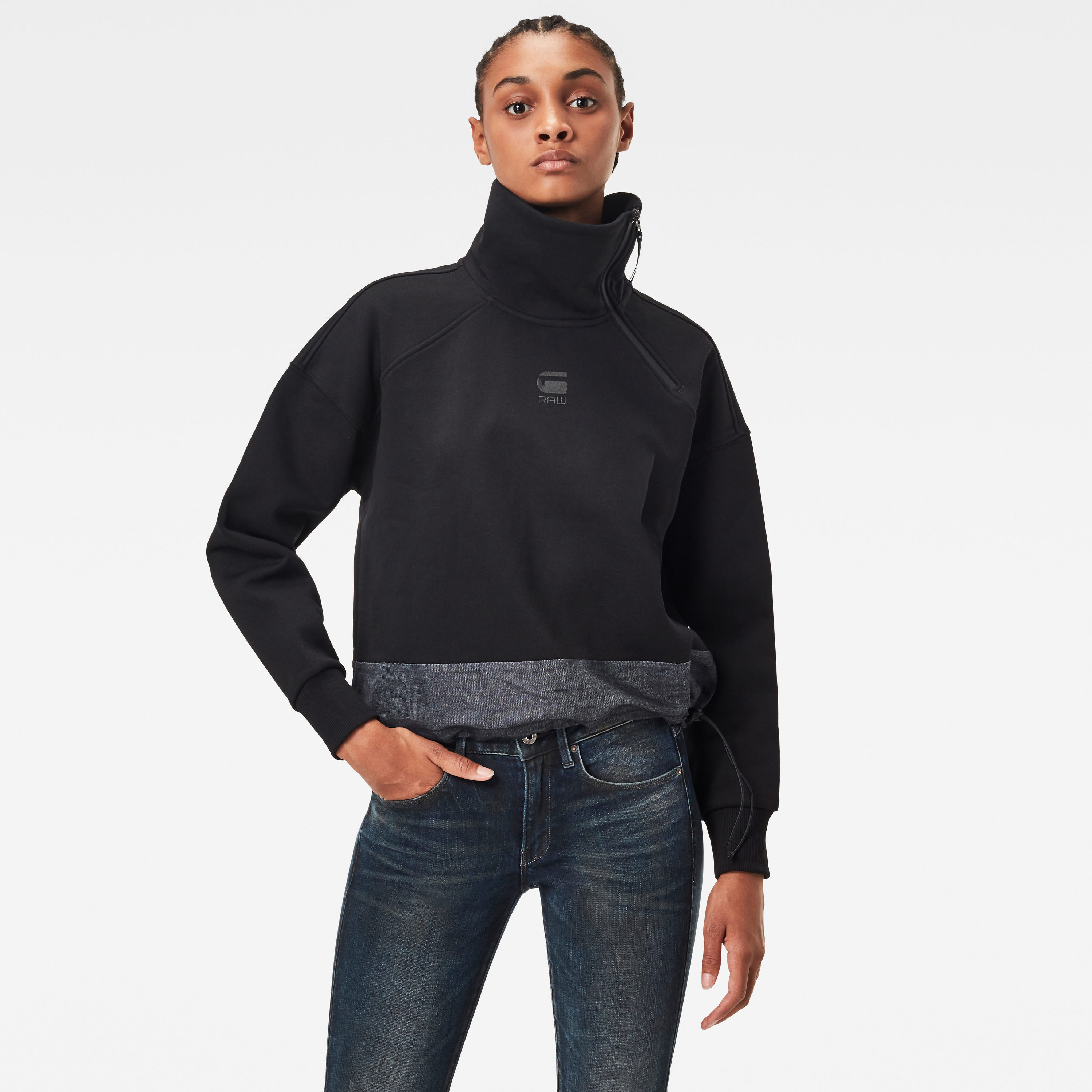 G-STAR Sweatshirt - Fabric mix high collar zip os sw wm black