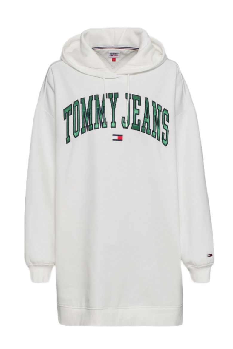 Tommy Jeans Dress - TJW COLLEGIATE LOGO HOODIE DRESS white