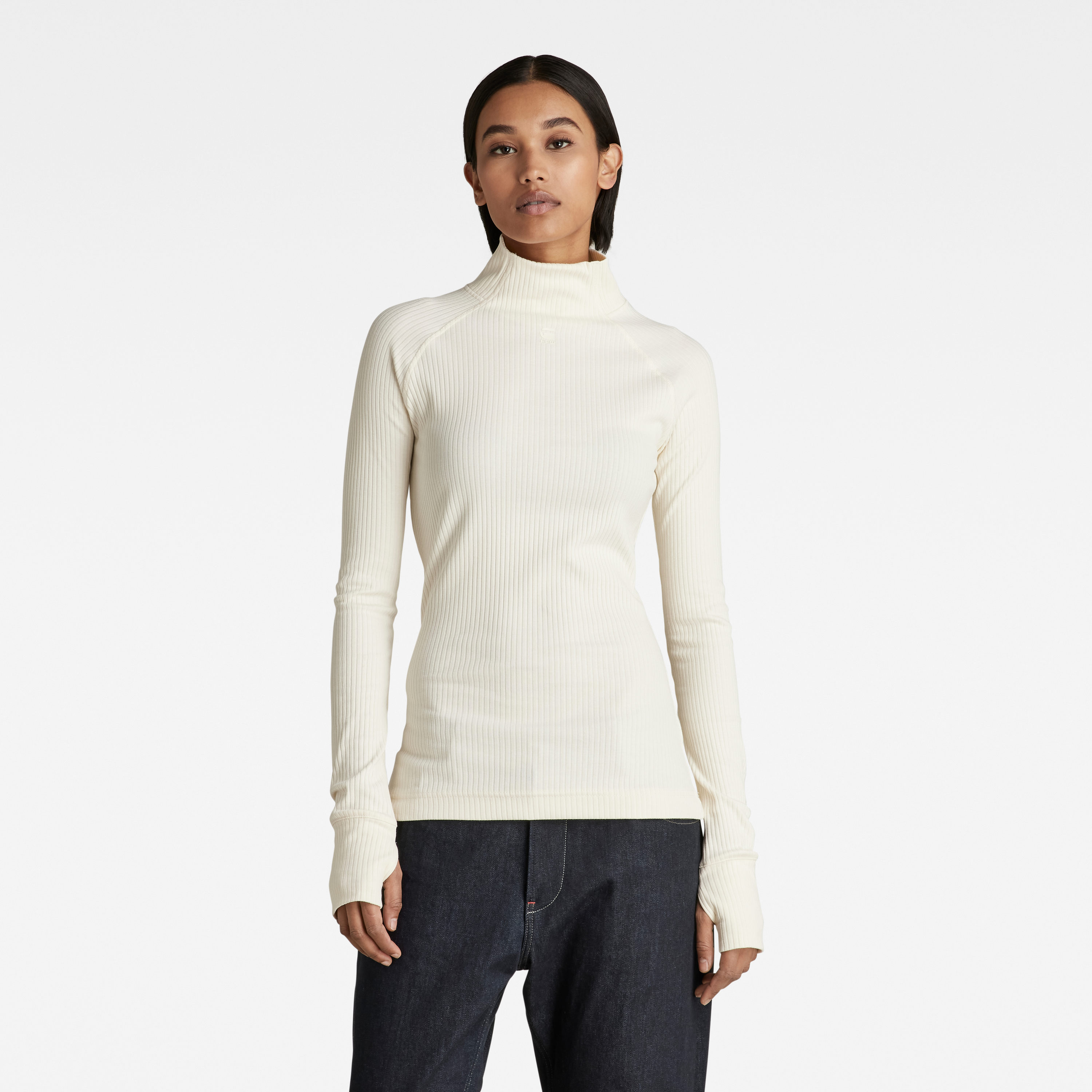 G-STAR Top - Rib mock slim l\s wmn white