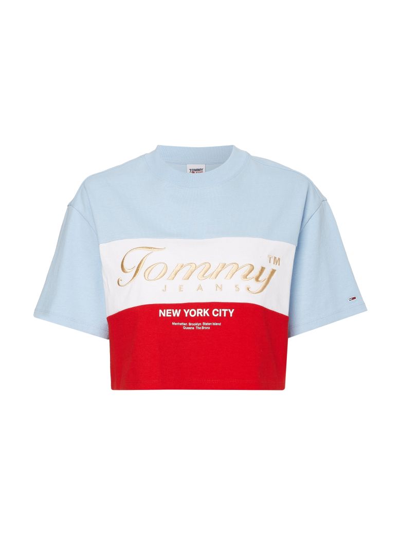 Tommy Jeans Tričko - TJW OVRSZD CROP ARCHIVE LOGO SS modré