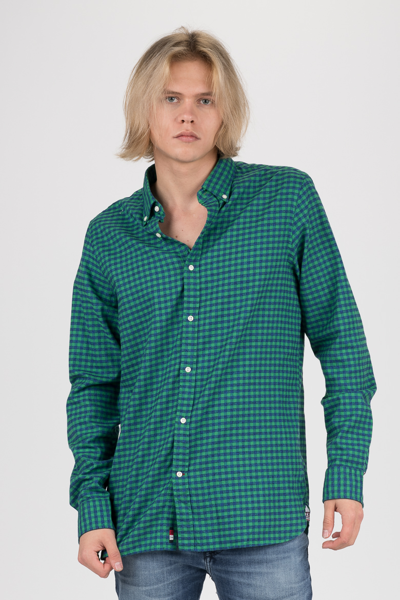 Tommy Hilfiger Shirt - SLIM GLOBAL STRIPE GINGHAM SHIRT emerald-blue