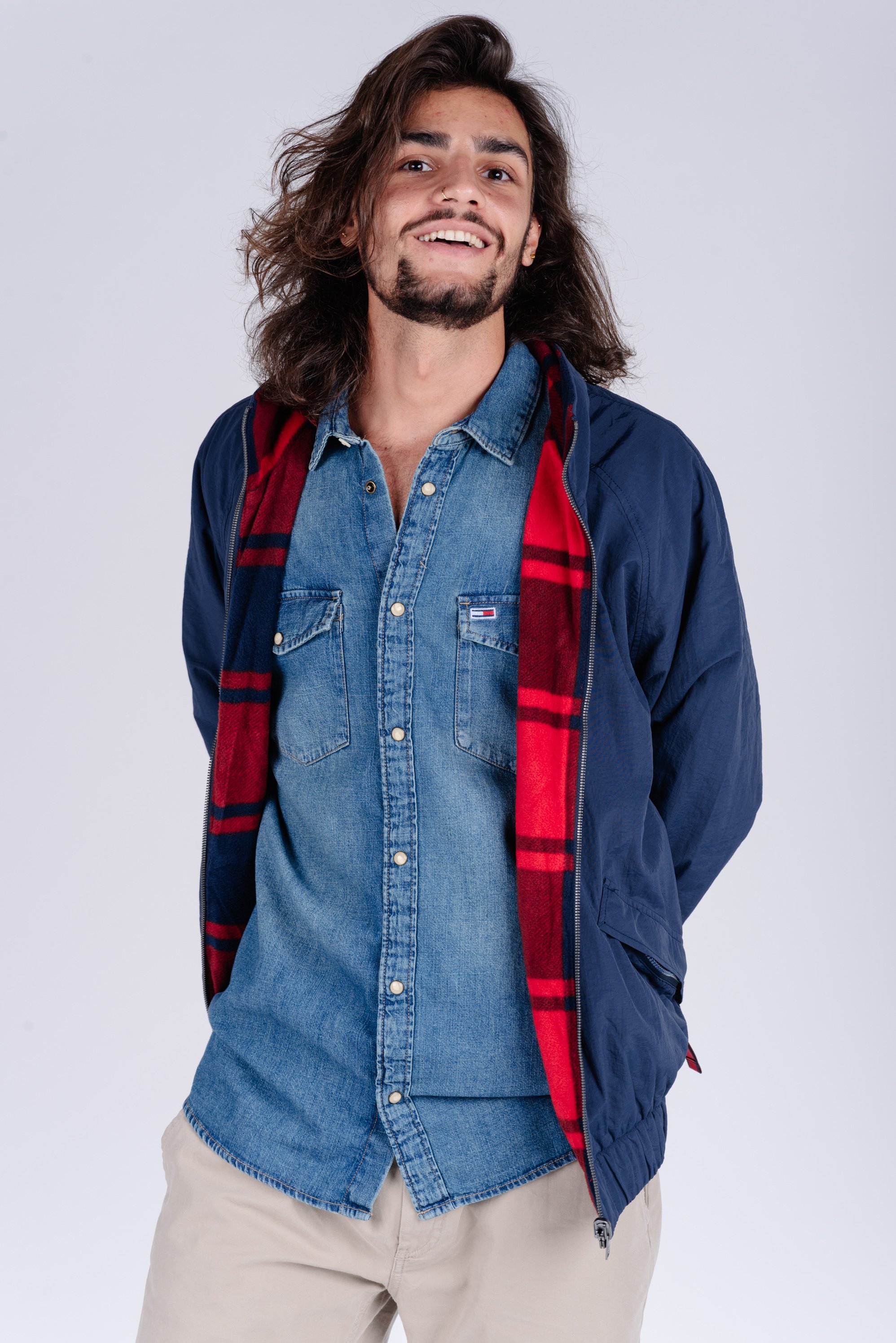 Tommy Jeans Jacket - TJM REVERSIBLE PLAID JACKET blue