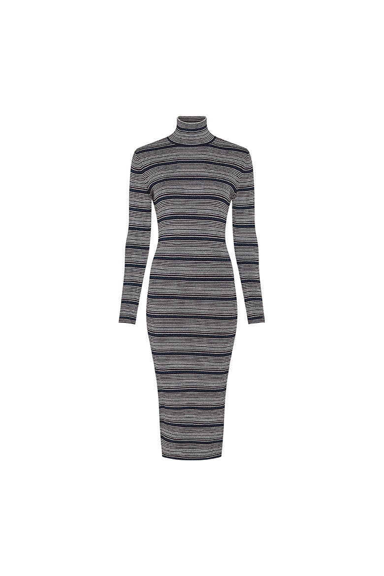 Tommy Hilfiger Dress - METALLIC HIGH-NK DRESS LS White/black