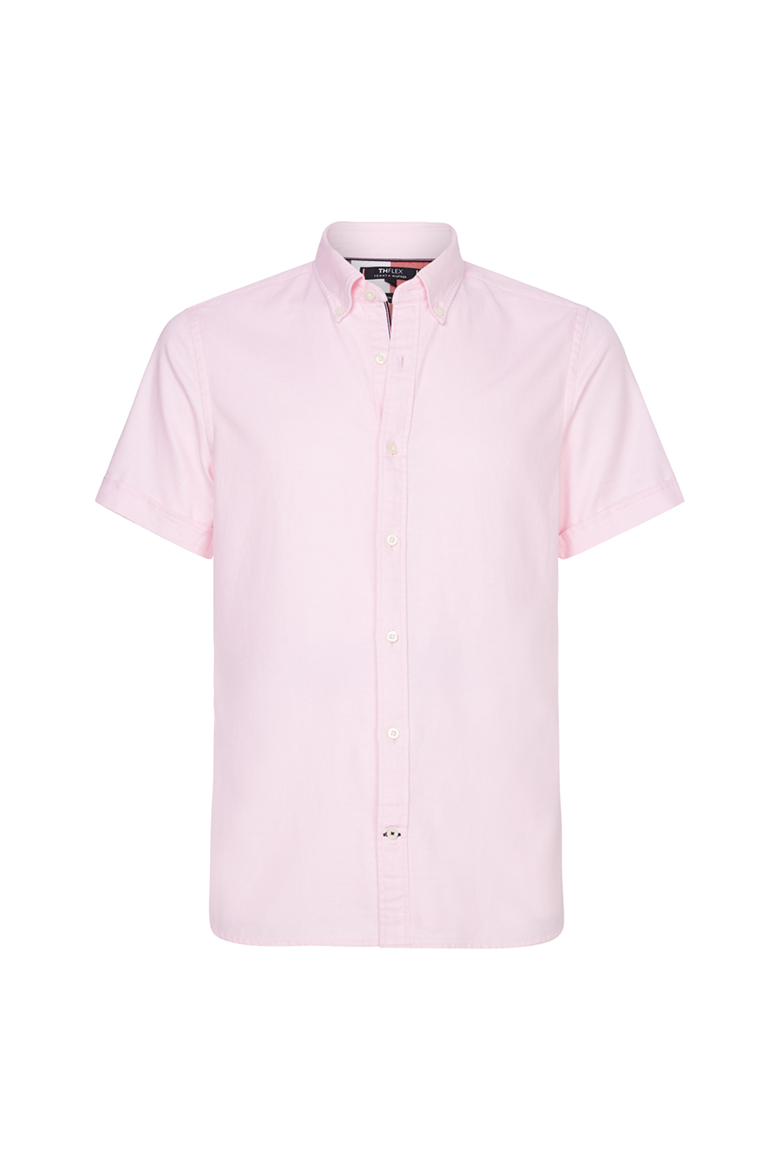 Tommy Hilfiger Shirt - SLIM FLEX CO/LI DOBBY SHIRT S/S pink