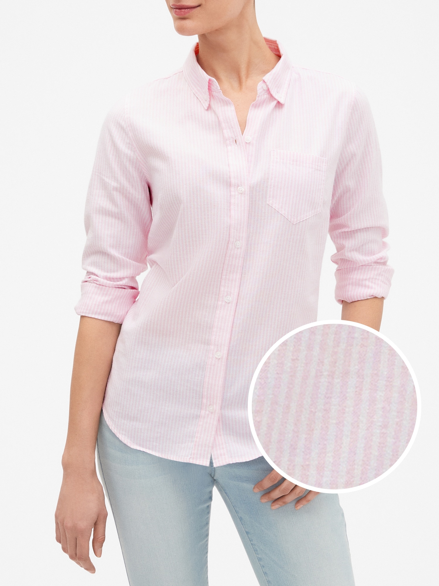 GAP Pink Women's V-fitted Boyfriend Oxf Shirt