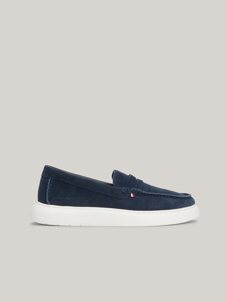 Navy blue men&#039;s suede loafers by Tommy Hilfiger