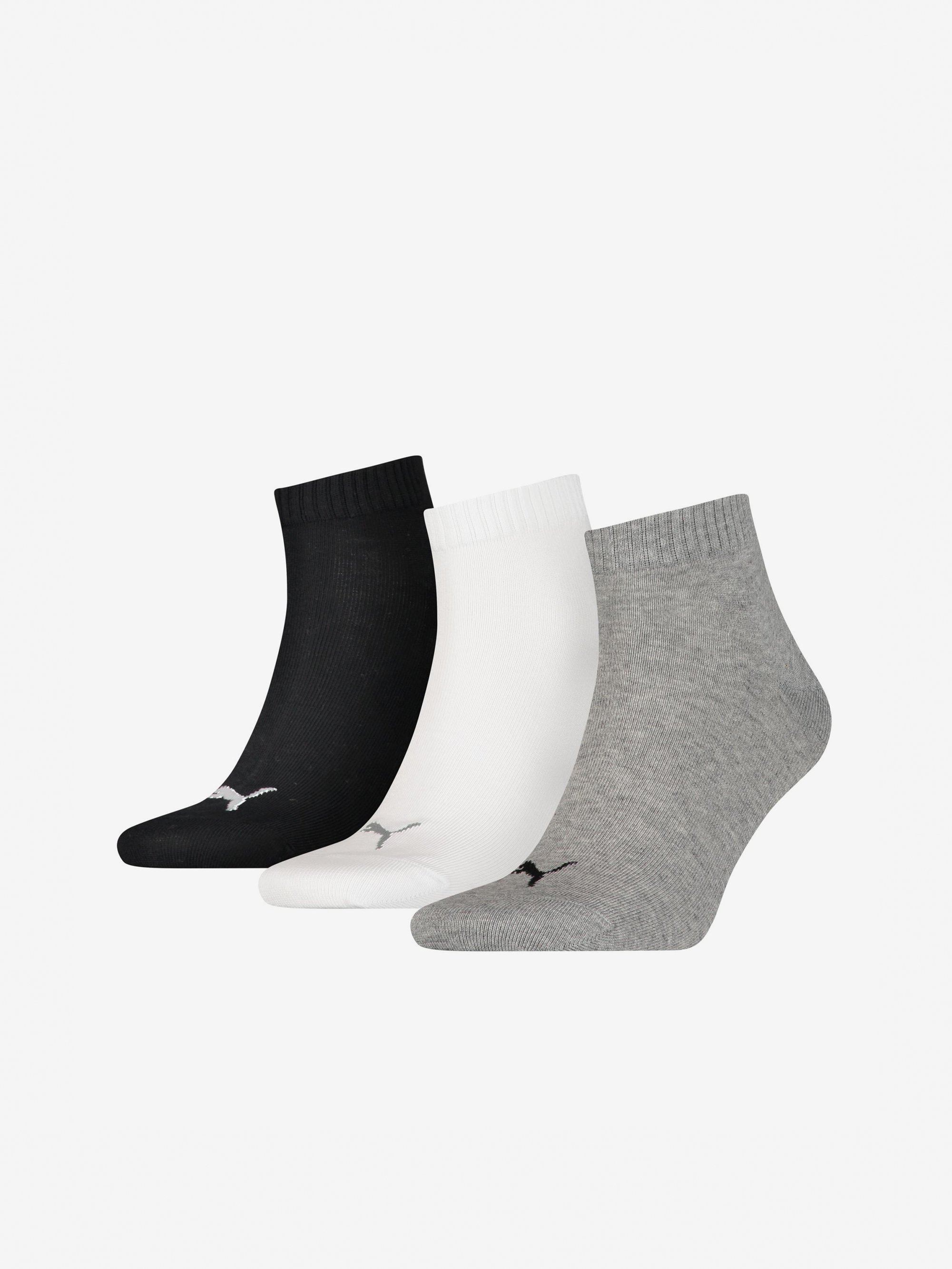 Sada tří párů ponožek v šedé, bílé a černé barvě Puma