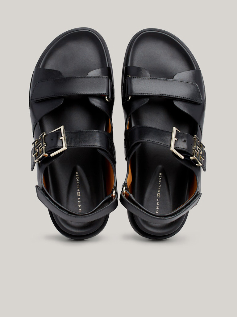 Black Women's Leather Sandals Tommy Hilfiger Hardware Sports