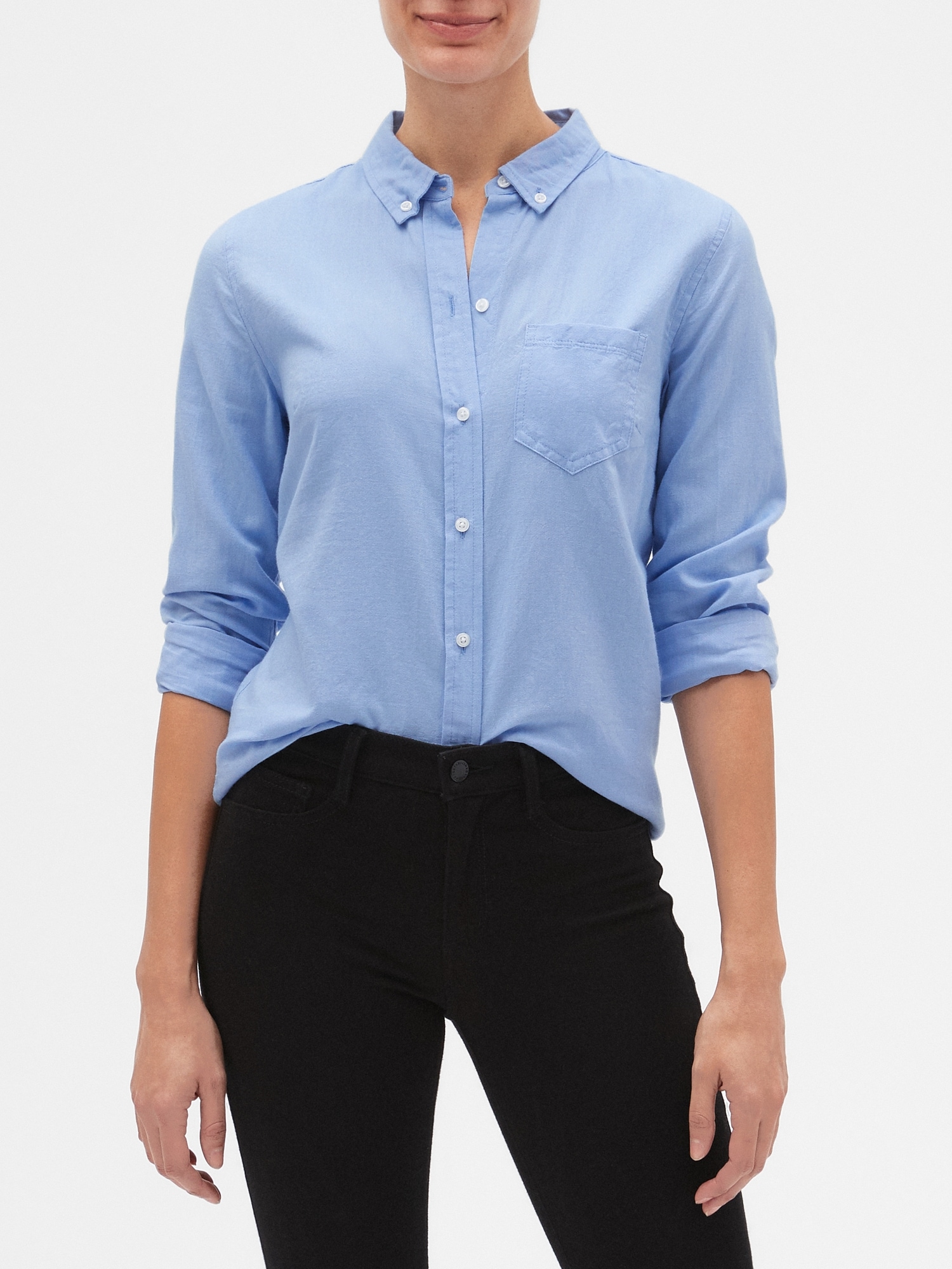 GAP Blue Women's V-fitted Boyfriend Oxf Shirt