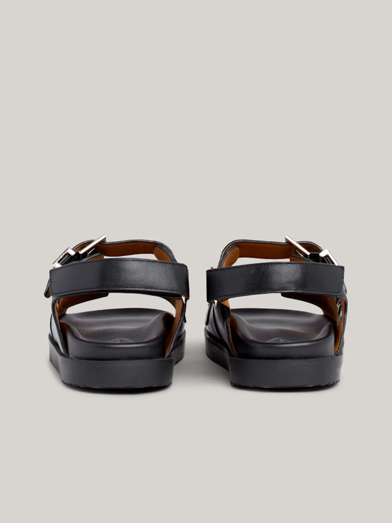 Black Women's Leather Sandals Tommy Hilfiger Hardware Sports