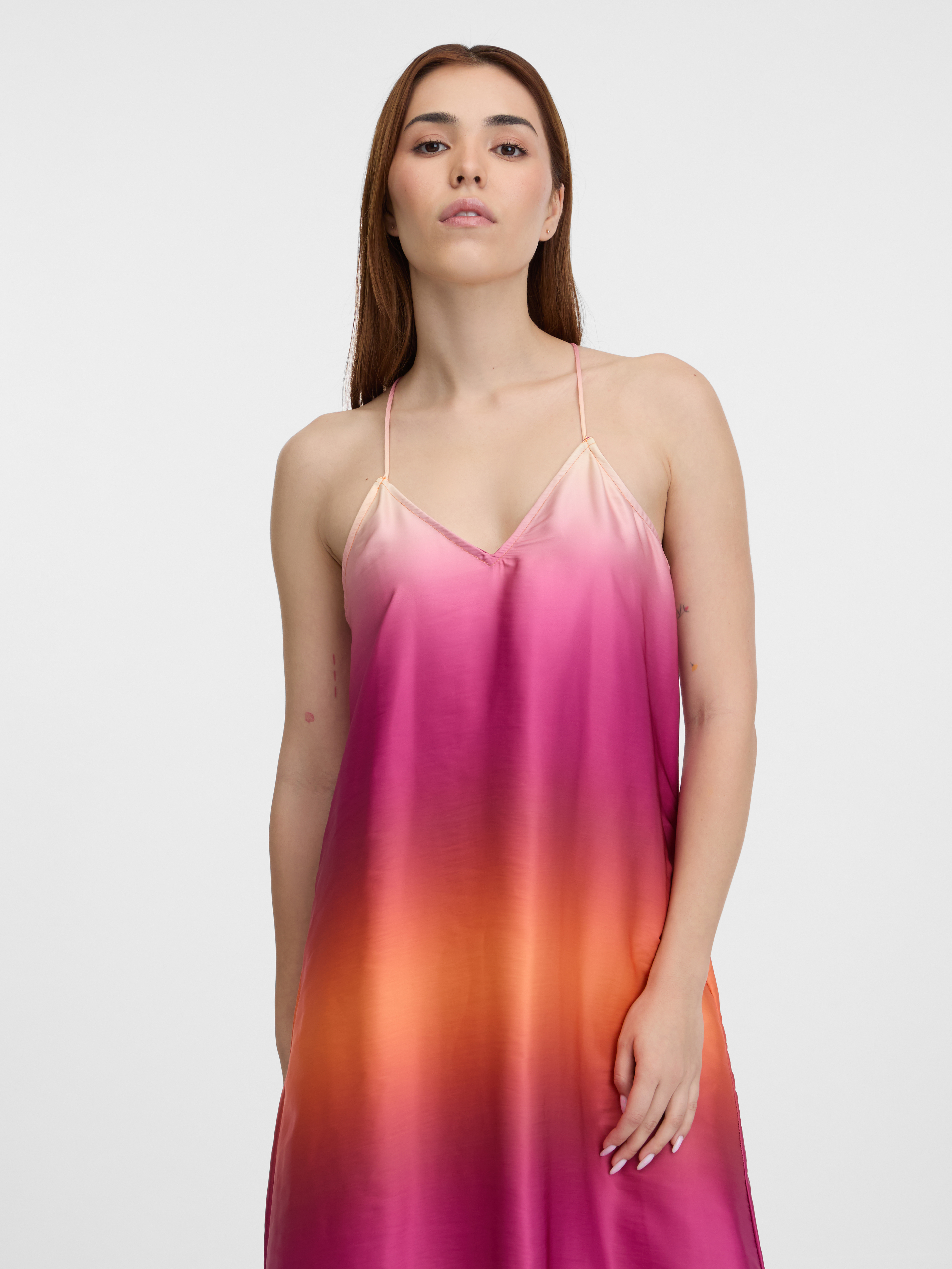 Women's orange-pink satin maxi dress ORSAY
