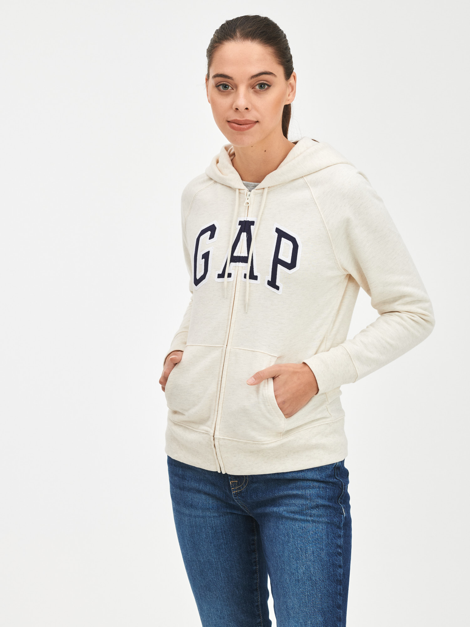 Béžová dámska mikina GAP Logo full-zip hoodie