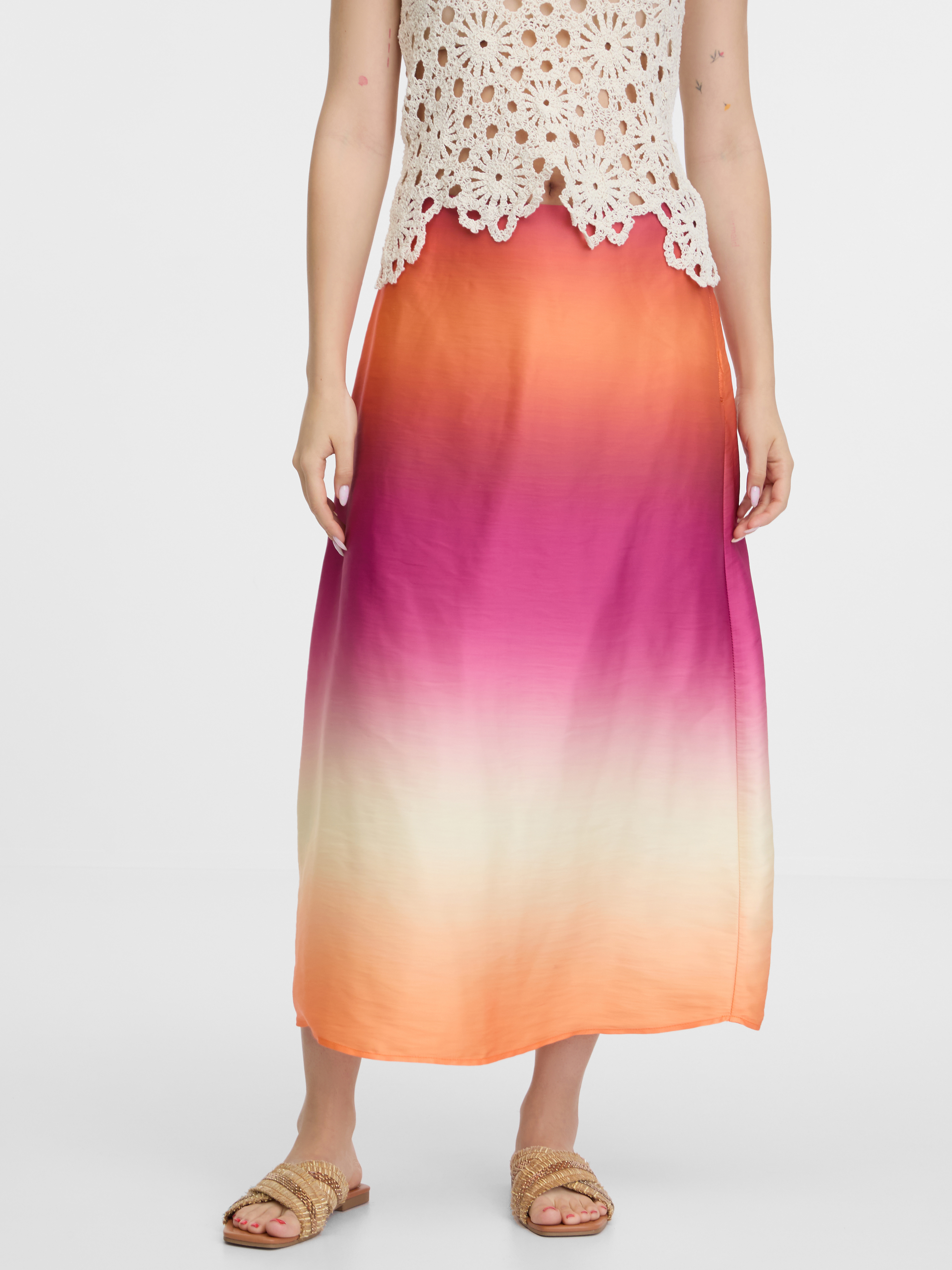 Orsay Women's Pink and Orange Satin Maxi Skirt