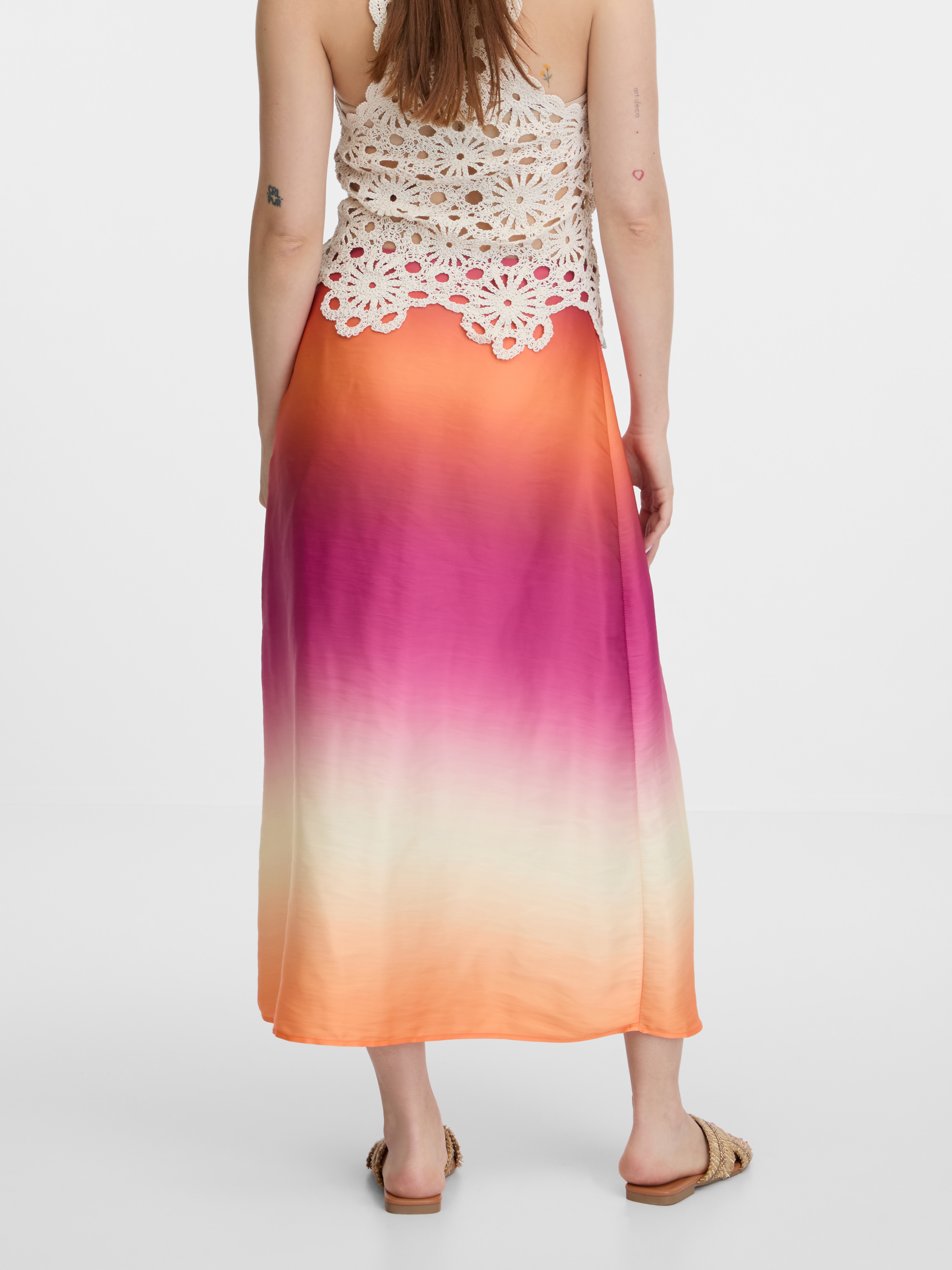 Orsay Women&#039;s Pink and Orange Satin Maxi Skirt