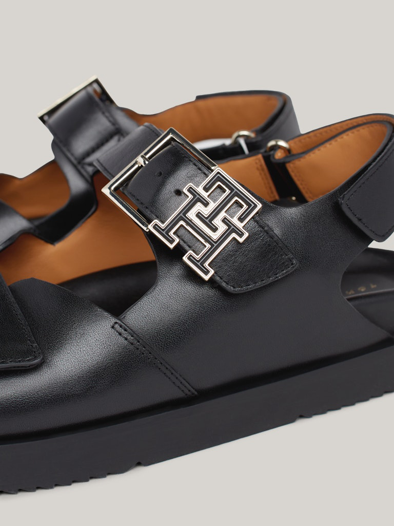 Black Women's Leather Sandals Tommy Hilfiger Hardware Sports