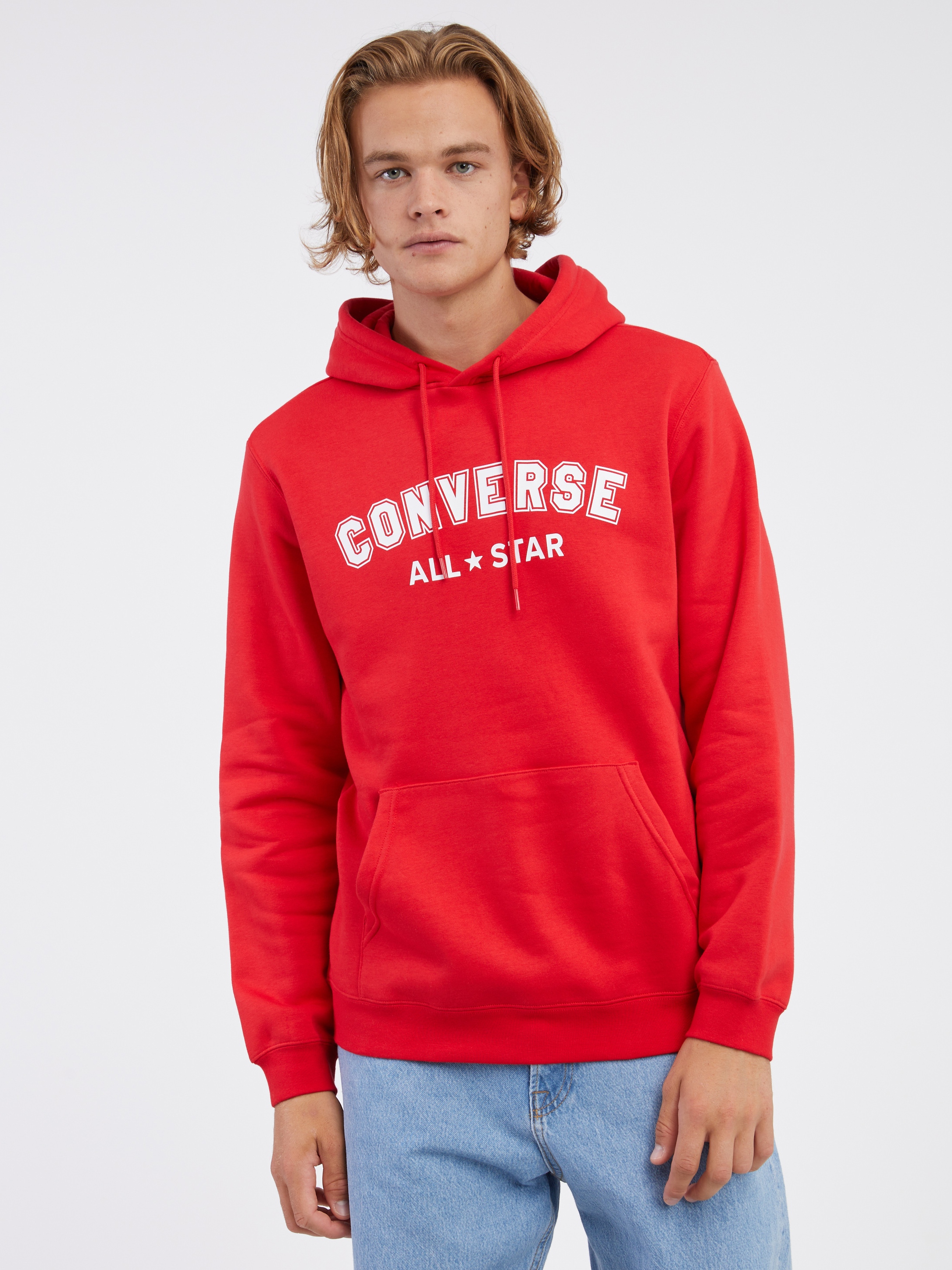 Červená unisex mikina s kapucí Converse Go-To Wordmark
