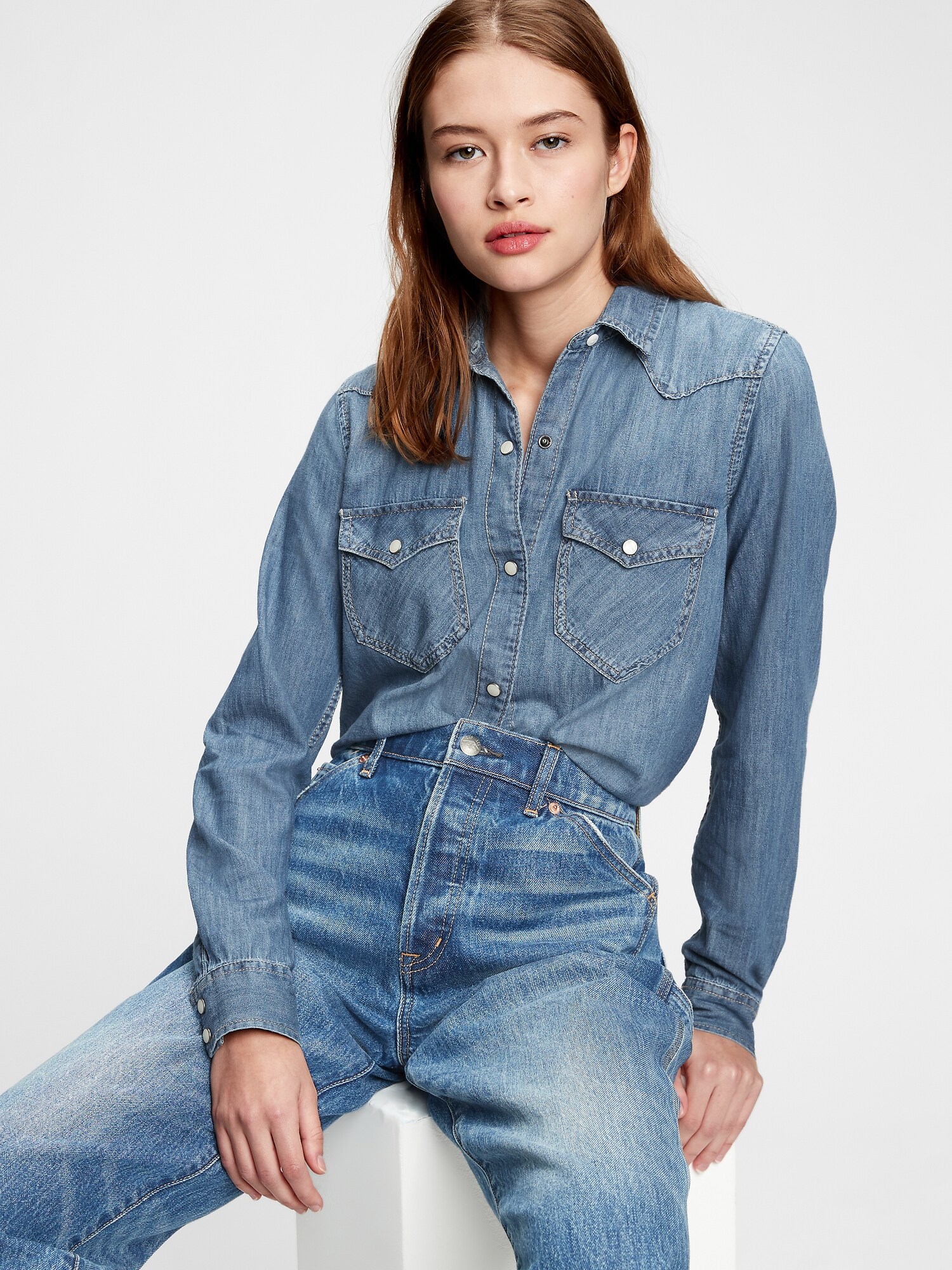 GAP Blue Women's Denim Western Shirt