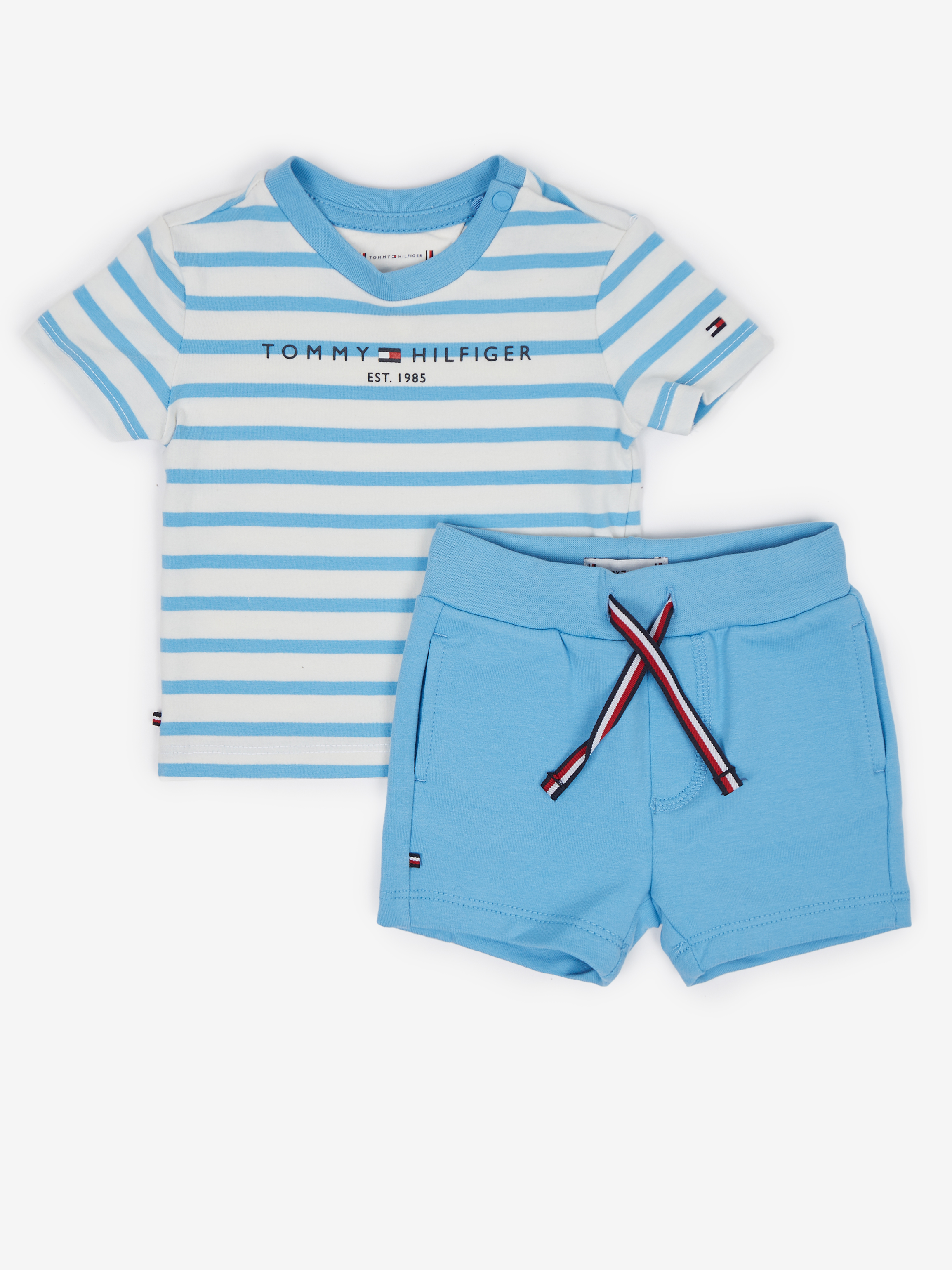 Tommy Hilfiger's Striped T-shirt And Shorts In Blue And White