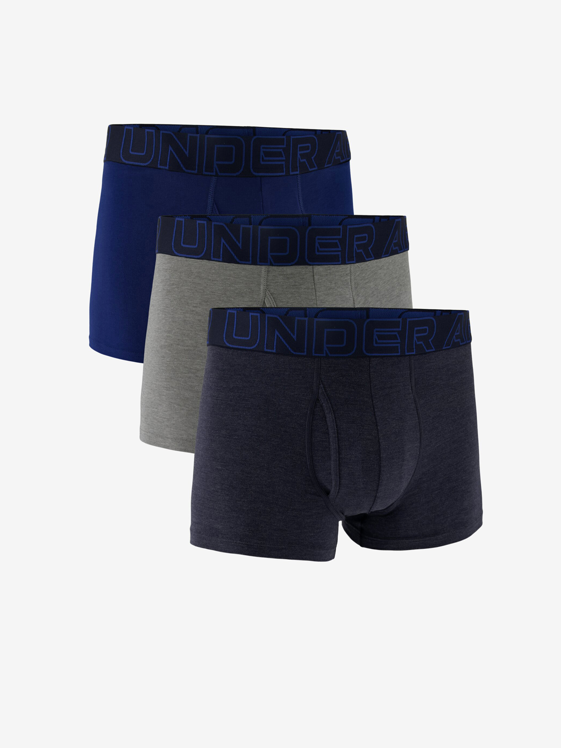 Súprava troch pánskych boxeriek v čiernej, tmavo modrej a šedej farbe Under Armour UA Performance Cotton 3in