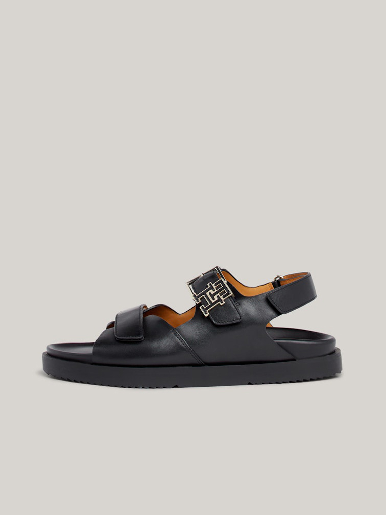 Black Women's Leather Sandals Tommy Hilfiger Hardware Sports