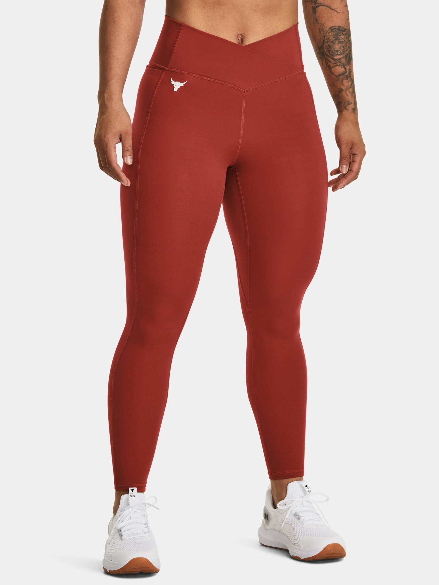Levně Červené dámské legíny Under Armour Project Rock Crssover Ankl