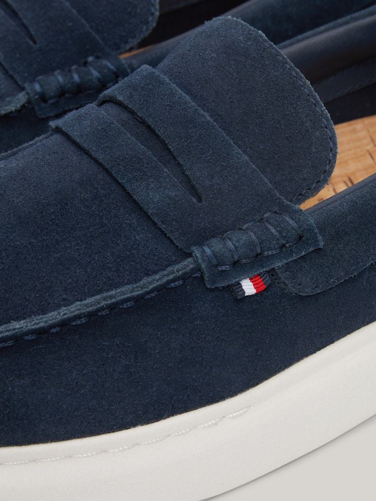 Navy blue men&#039;s suede loafers by Tommy Hilfiger