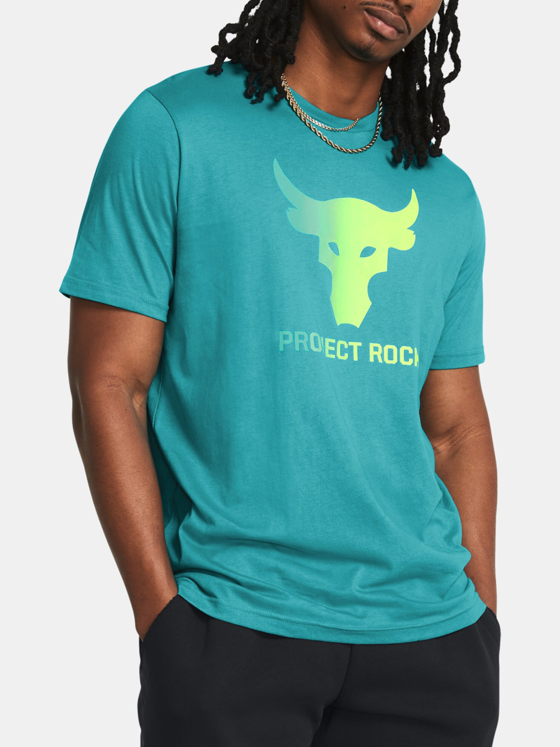 Tyrkysové pánské tričko Under Armour UA Project Rock Payoff Graphic