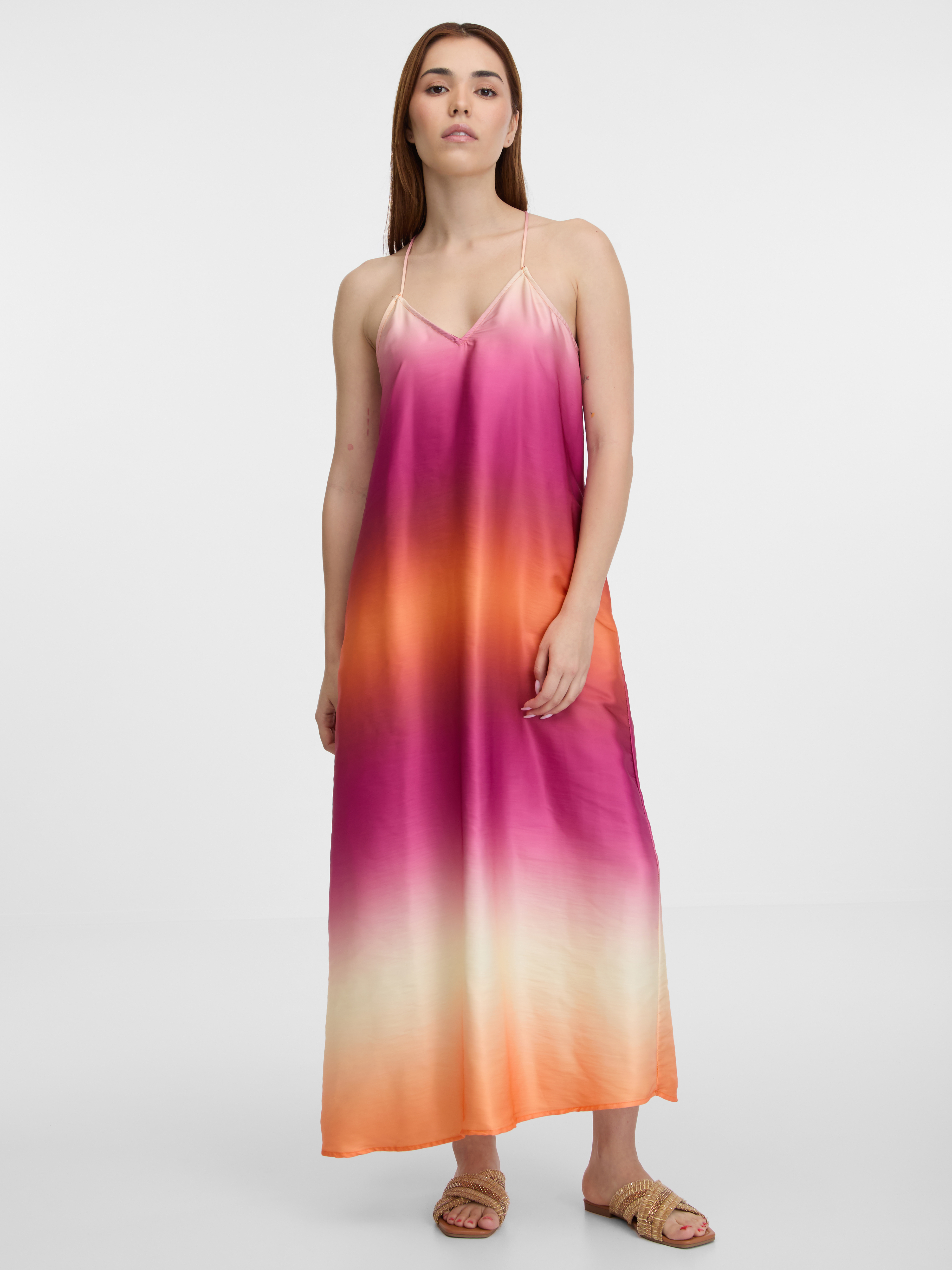 Womens orange-pink satin maxi dress ORSAY