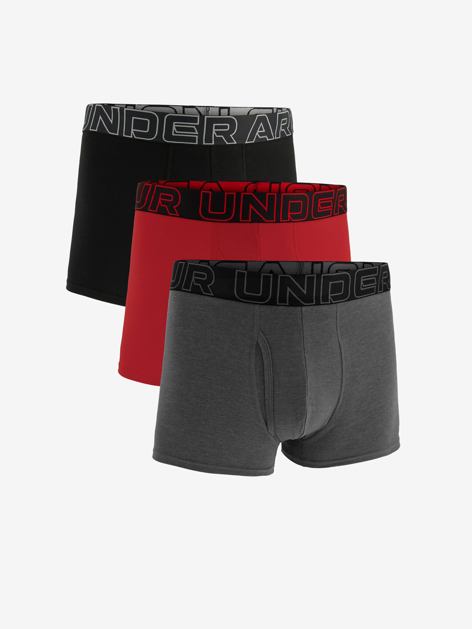 Súprava troch pánskych boxeriek v čiernej, červenej a šedej farbe Under Armour UA Performance Cotton 3in