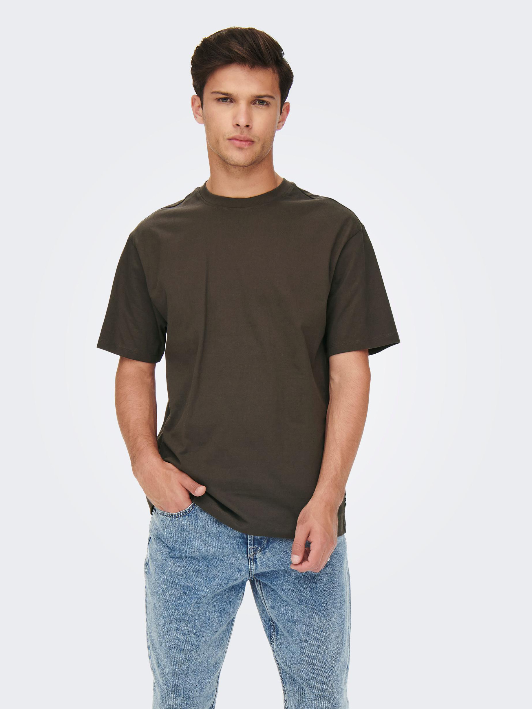 Ciemnobrązowy T-shirt Basic ONLY & SONS Fred - Mężczyźni