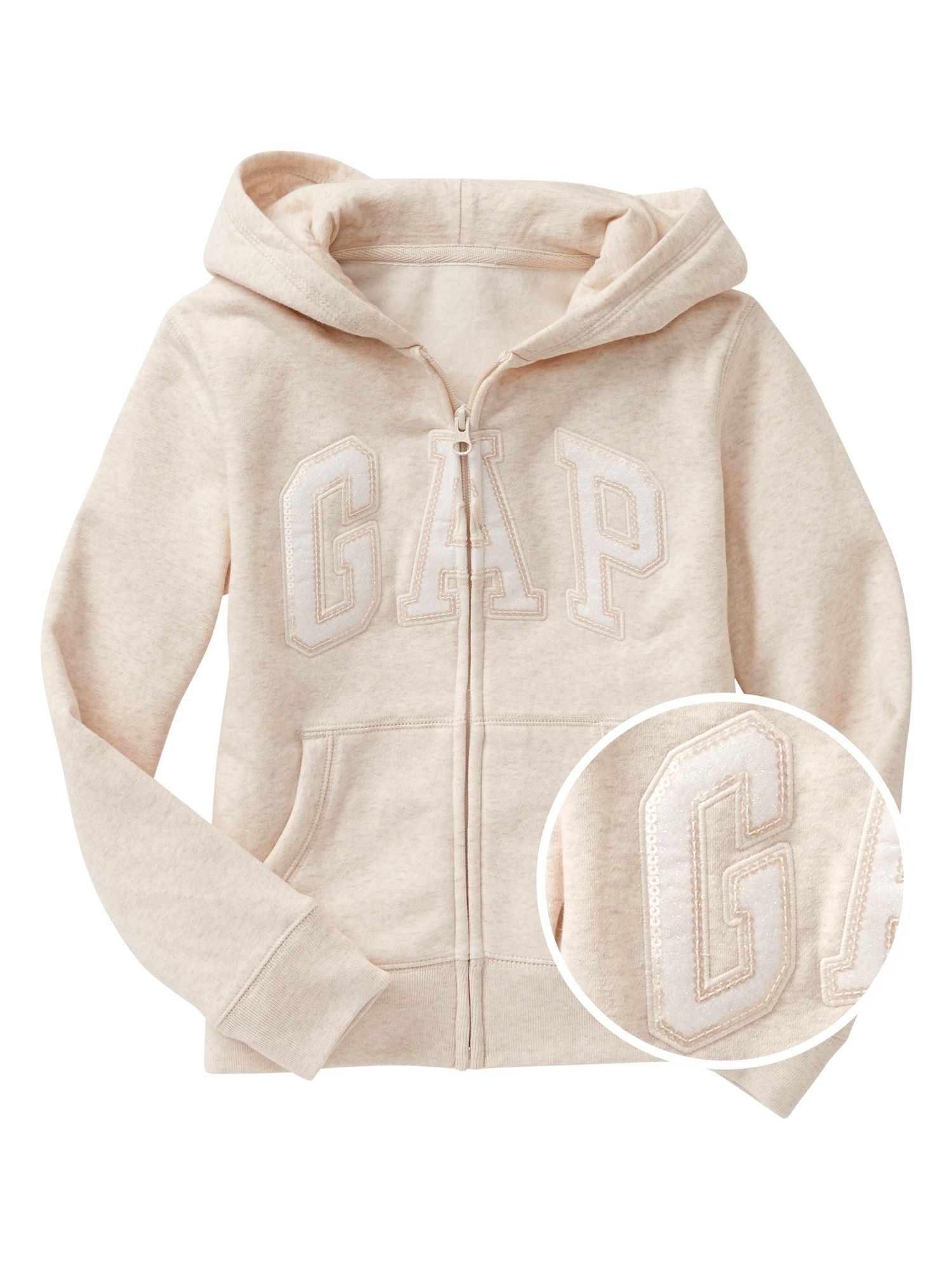 Beige Girls' Sweatshirt GAP Logo Zip Hoodie In Fleece