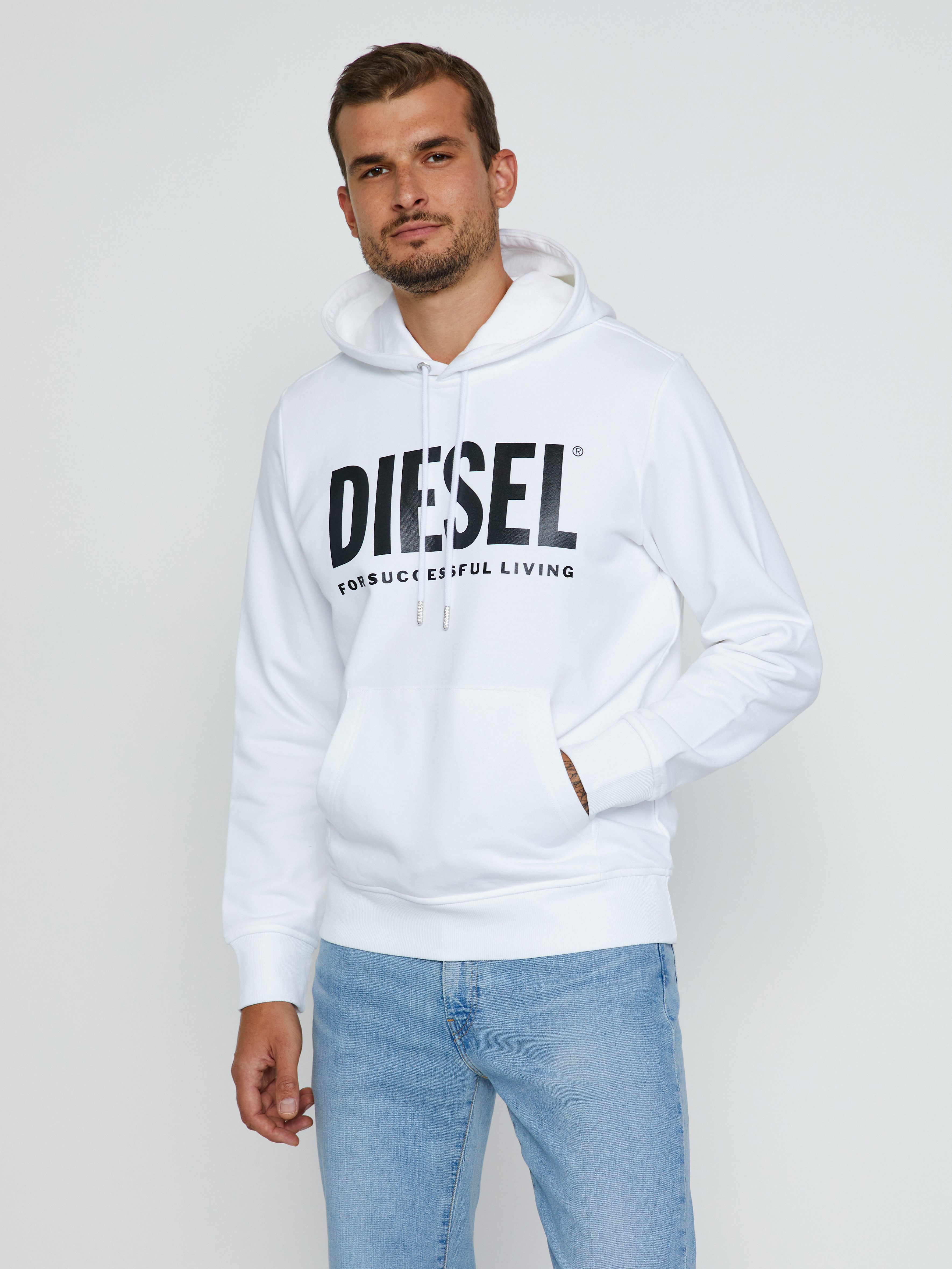 Diesel Mikina - S-GIRK-HOOD-ECOLOGO SWEAT Biela