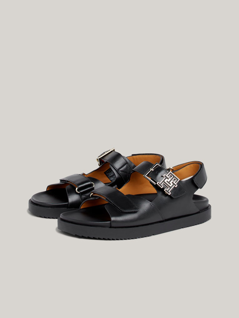 Black Women's Leather Sandals Tommy Hilfiger Hardware Sports