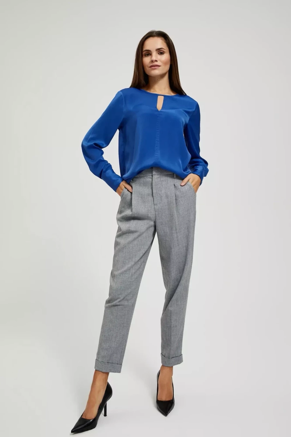 Marisse Plain V-Neck Shirt With Long Sleeves, Blue