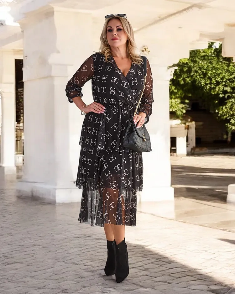 Resti Black mesh midi dress with print