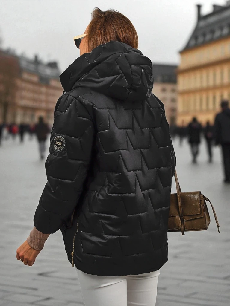 Resti Women's Quilted Jacket with Hood and Cuffs on Sleeves Stone Hollow