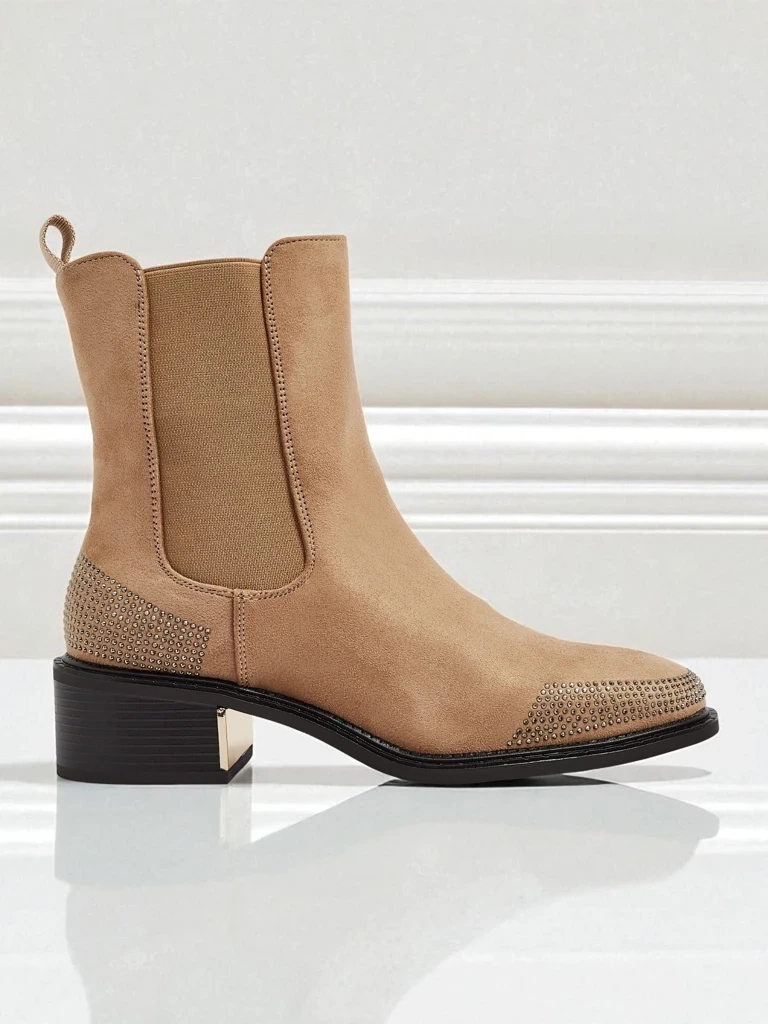 Resti Women's Eco Suede Ankle Boots Decorated with Rhinestones TangleMist