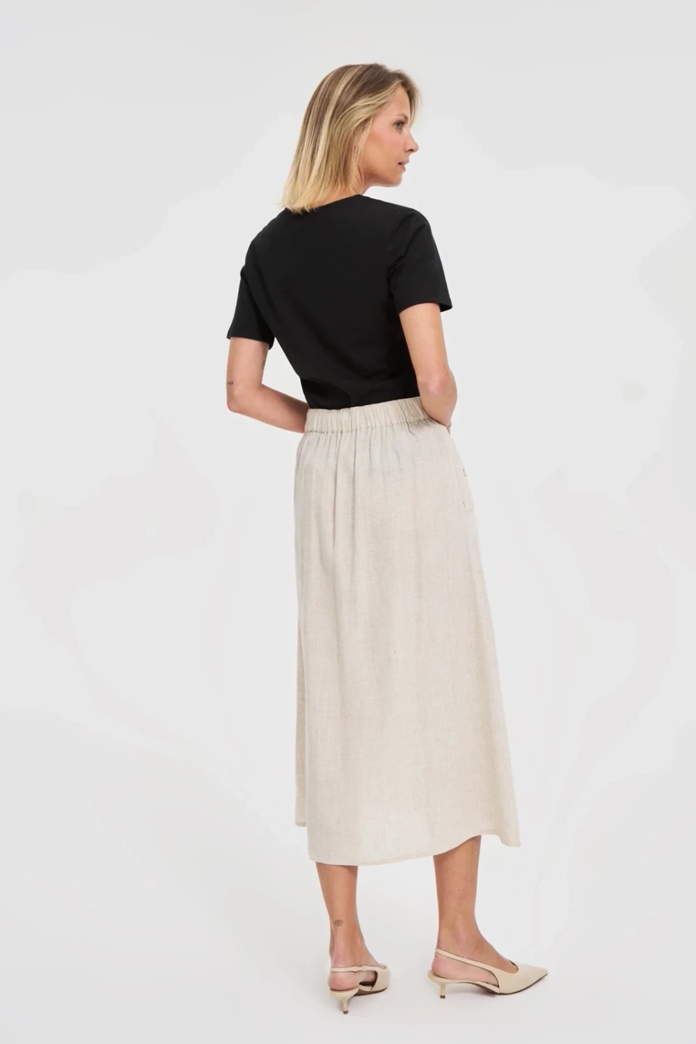 Marisse Beige Linen Midi Skirt