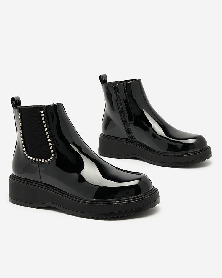 Resti Black women&#039;s flat-heeled boots with zircons Winuma