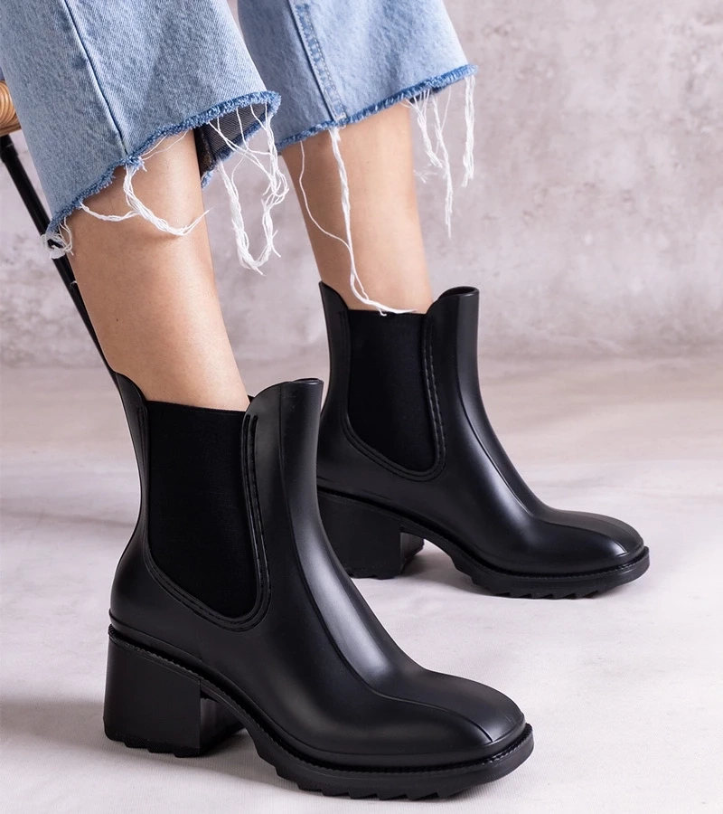 Gemre Botine negre tip cizme de ploaie cu toc Surien