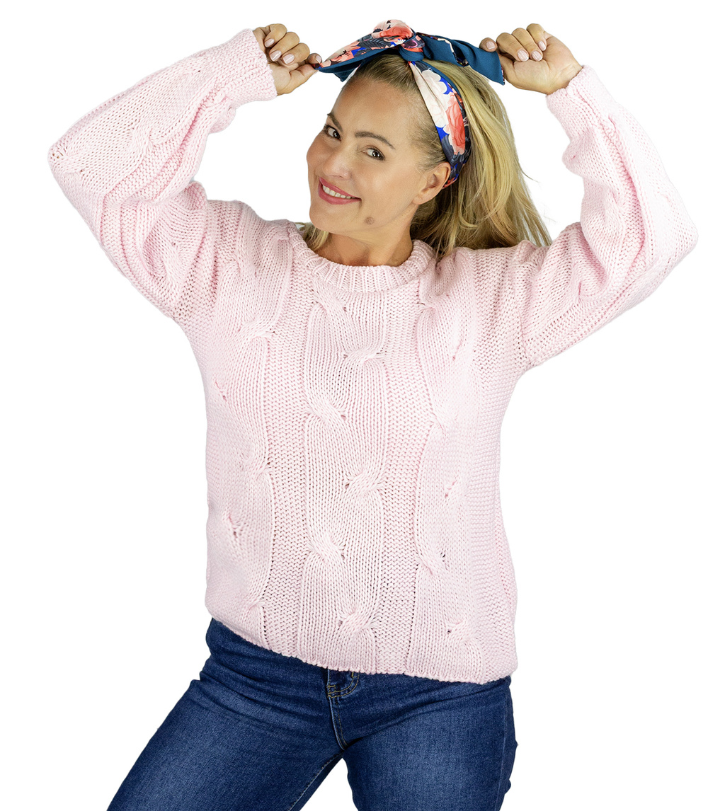 Pri Fluffy Women's Braided Sweater Buffed Sleeves AMELIA