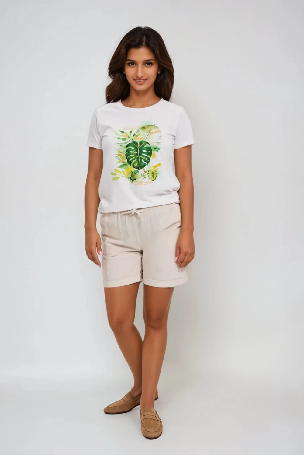 Marisse T-Shirt With A Tropical Print, White